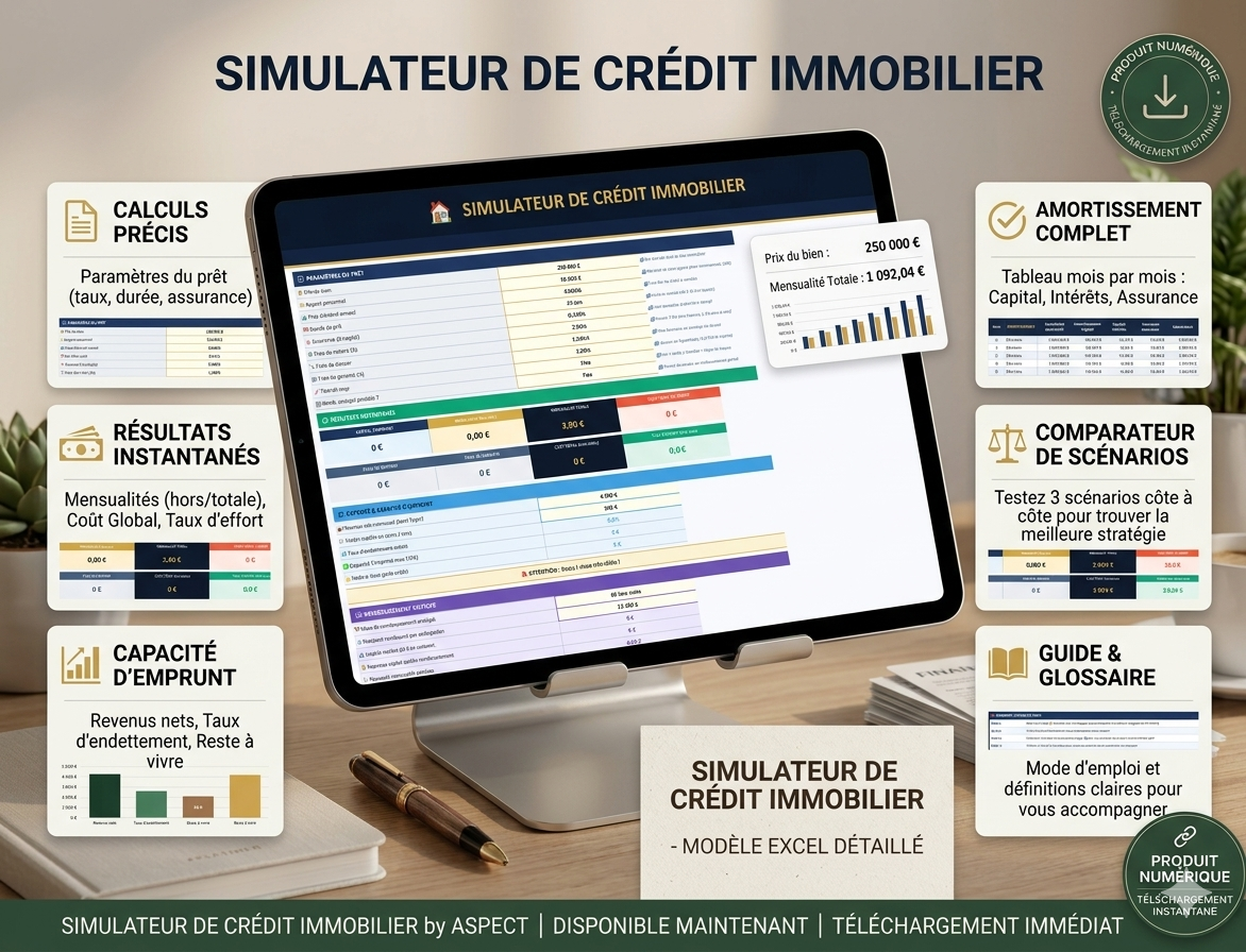 Simulateur de crédit Excel — Calcul automatique remboursements et intérêts