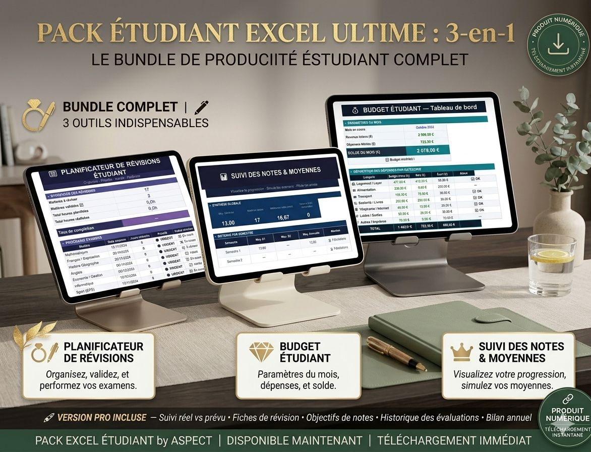 Pack Excel Étudiant Simple — Fichier Excel de gestion scolaire ASPECT
