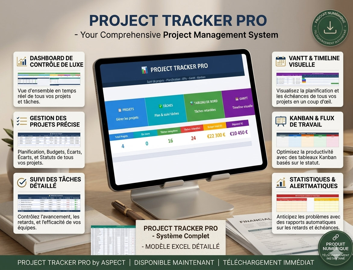 Tracker Projet Excel — Gestion de projet suivi tâches et avancement automatisé