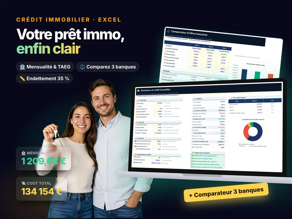 Simulateur Crédit Immobilier : aperçu du modèle Excel