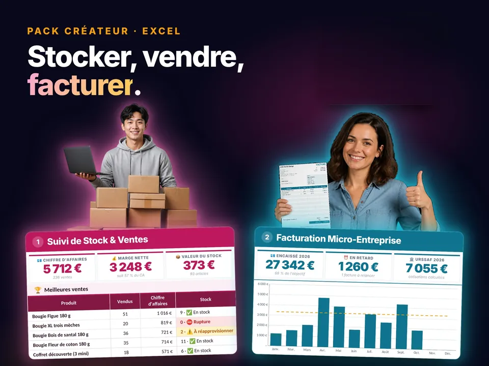 Pack Créateur & Vendeur : aperçu du modèle Excel