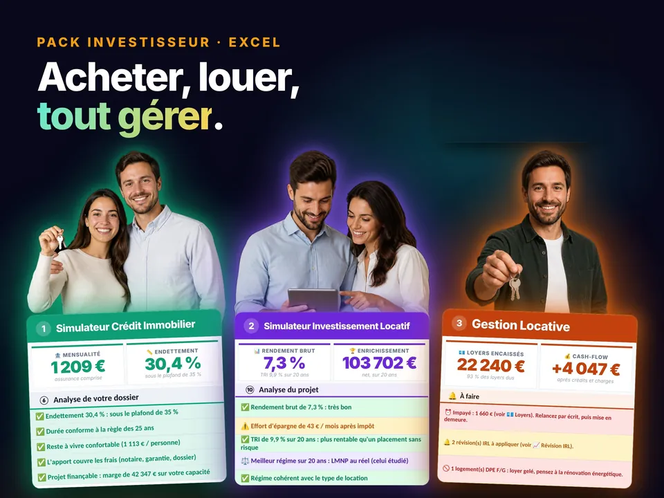 Pack Investisseur Immobilier : aperçu du modèle Excel