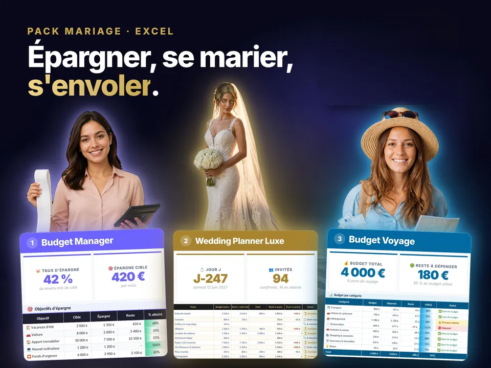 Pack Mariage & Lune de miel : aperçu du modèle Excel