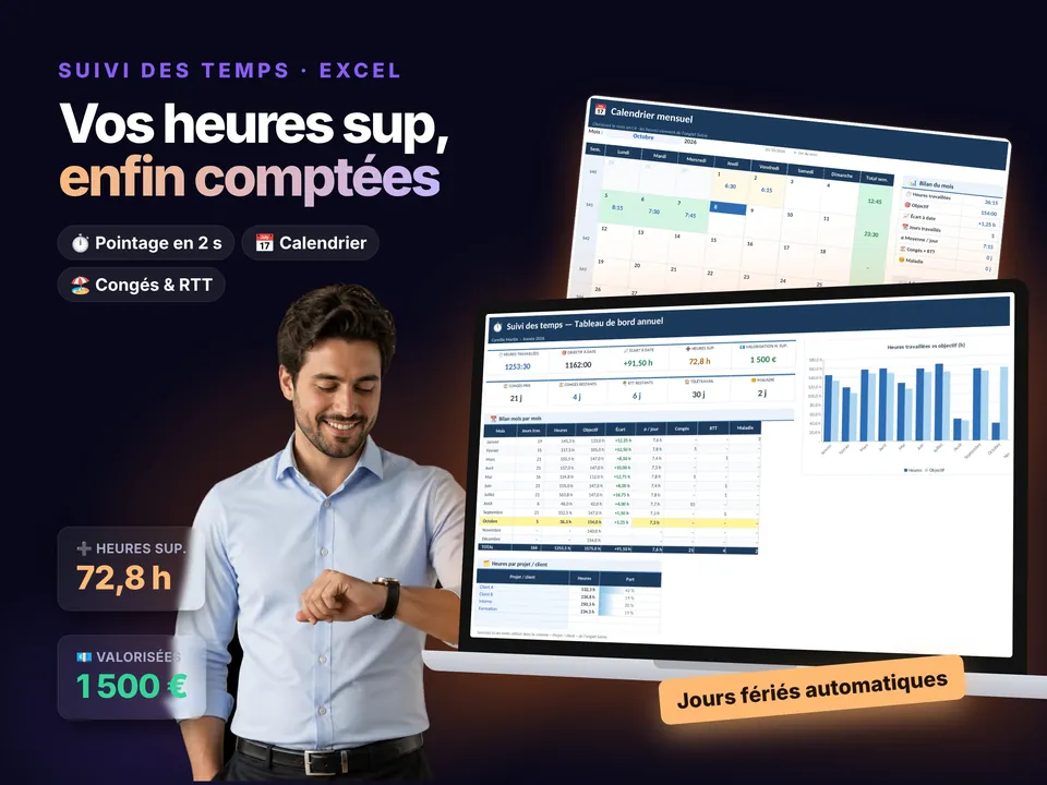 Suivi des Temps : aperçu du modèle Excel