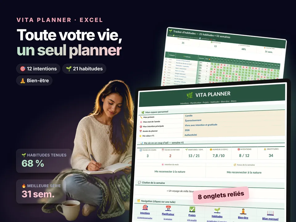 Vita Planner : aperçu du modèle Excel
